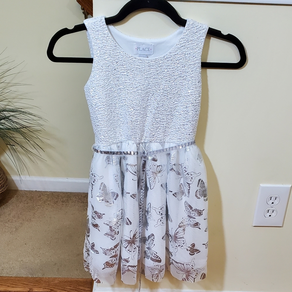 Children's Place White Metallic Girls Dress - Picture 1 of 6